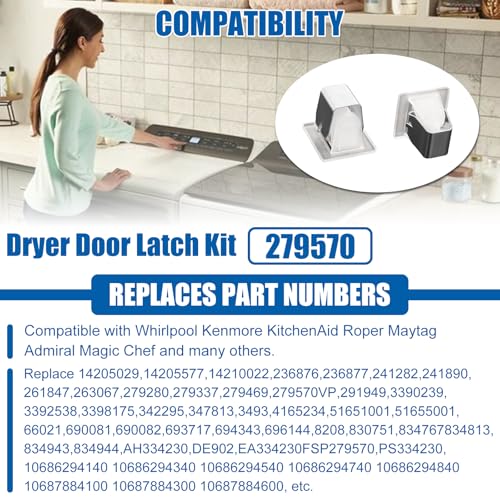 Whirlpool Kenmore KitchenAid Roper Dryer DoorLatch Kit Pack of 2 Replaces 236877 420198 423232 279337 3392538 AP3094183